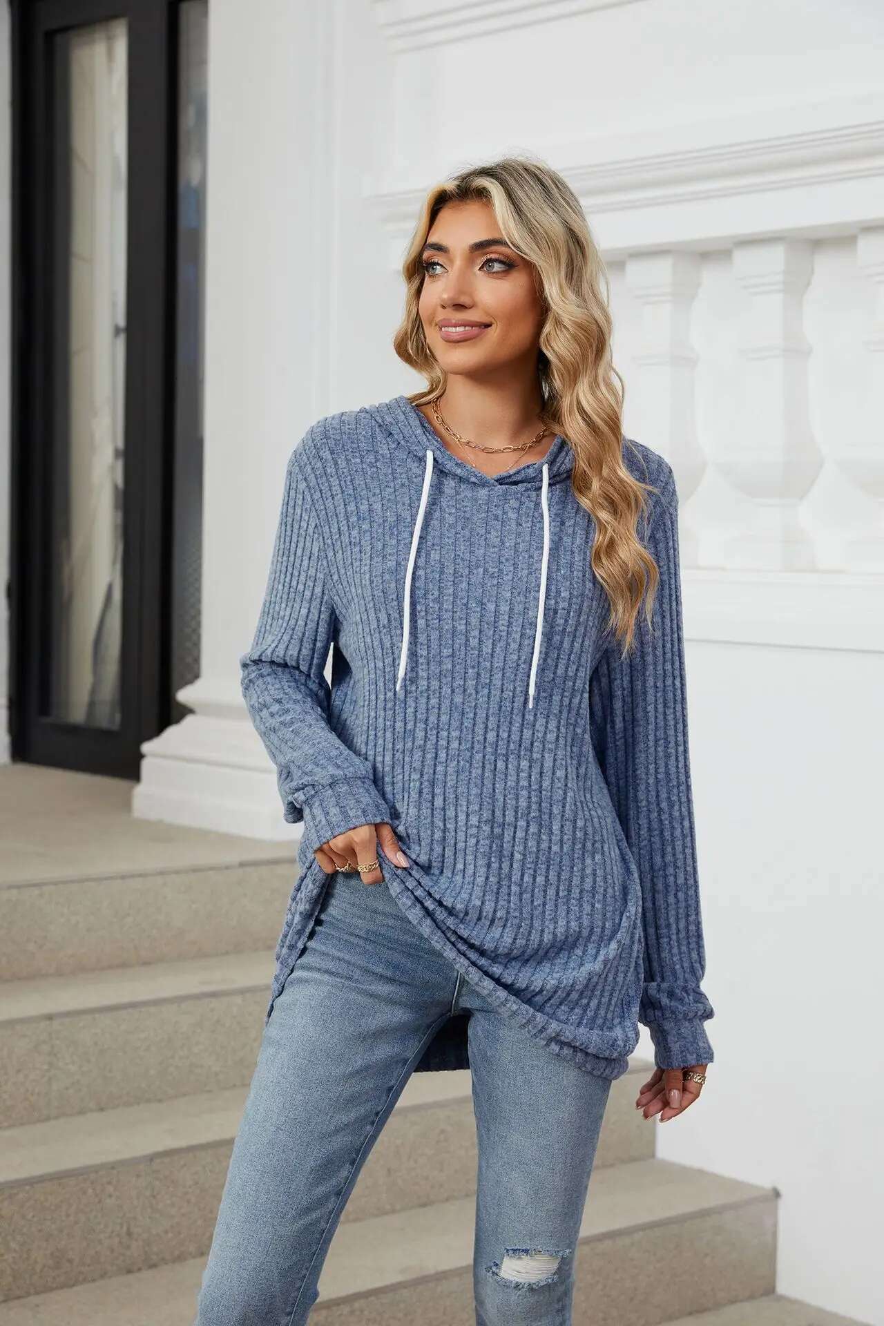 2025 New Women's Solid Color Hooded Drawstring Casual Long Sleeved Sportswear Fashionable Designer Sweatshirt