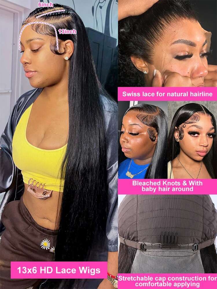 Luvin 200% HD Straight 13X6 13X4 Front Human Hair Transparent Brazilian Remy 30 40 Inch 360 Lace Frontal Wig For Women