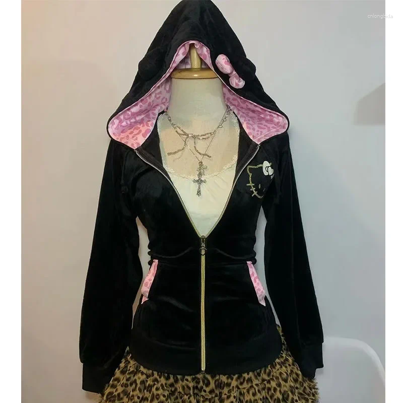 Womens Hoodies Streetwear Spliced Pullover Hoodie Women Hip Hop Harajuku Plush Retro Zipper Slim Casual Fashion Sportswear