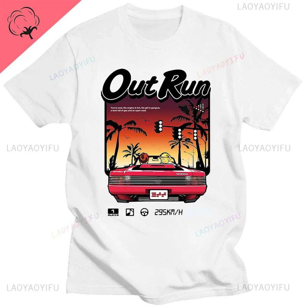 90s Vintage Out Run Top T Shirt Camisas Men Fashion Old Scho