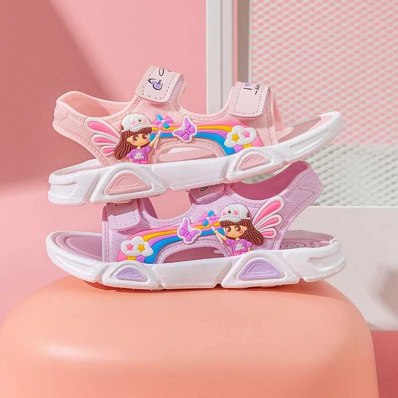 Summer Rainbow Girls Sandals Princess Sle Beach Sandals Slippers Fashionable Breathable White Bottom Beach Sandals W250108