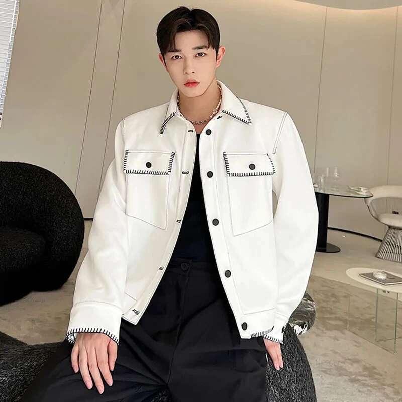 Korean Chic Tendy Casual Jackets Street Men's Contrast Color Spliced Niche Design Outwear 2024 Autumn New Clothes D8e26f