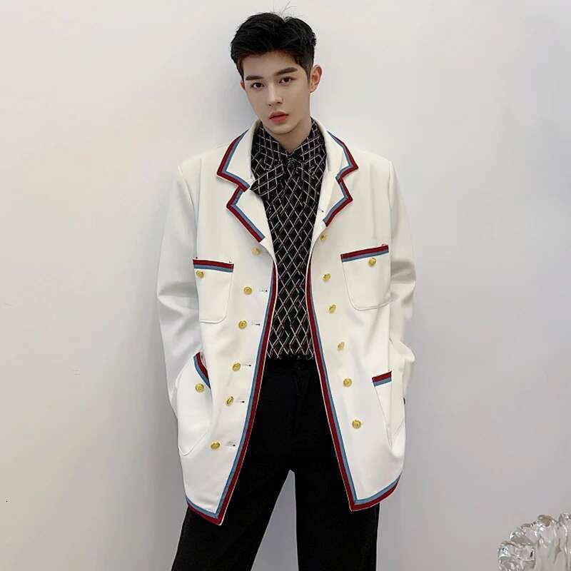 Autumn New Original Edge Color Contrast Splicing Design Korean Version Casual Blazer Coat Men Elegant Jacket