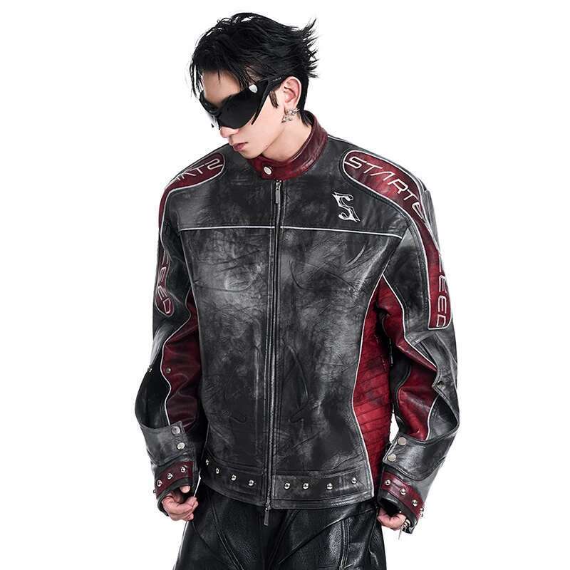 American Motorcycle Jacket Men Faux Leather Street Racing Suit Retro Original Designer Trendy High End Men's Coats
