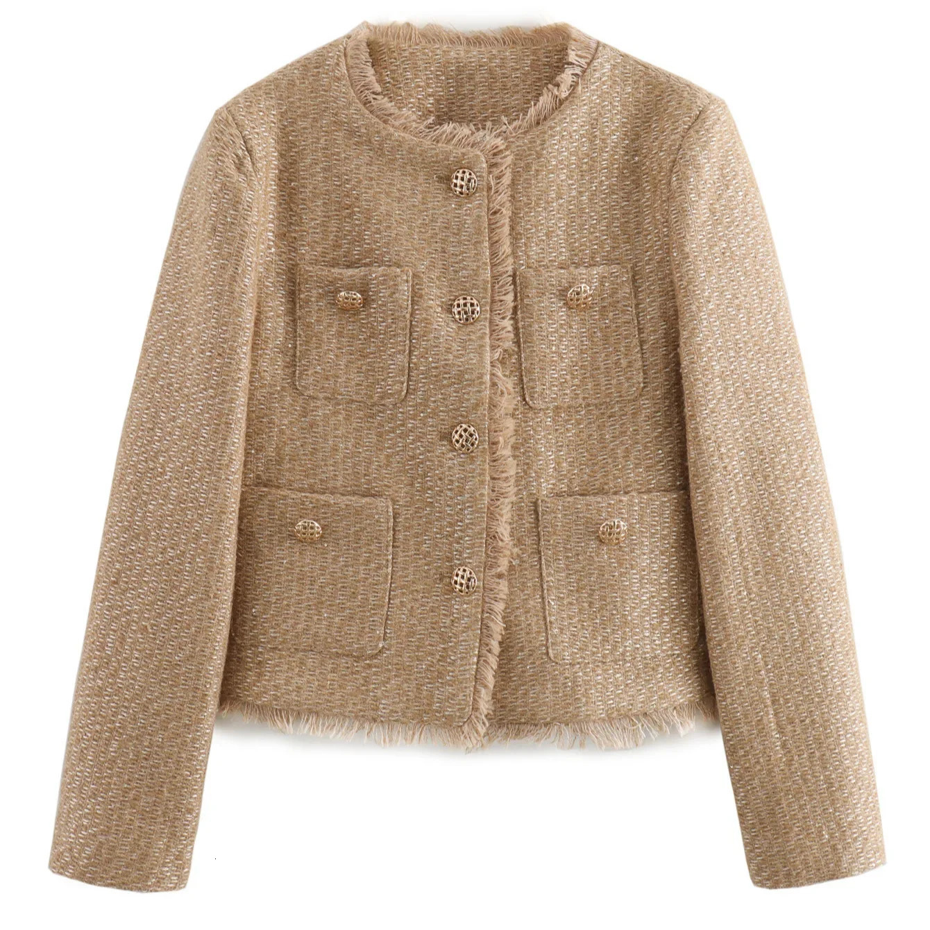 Style Womens Tweed Jacket European American Style Loose Fit Long Sleeve Bright Silk Womens Clothing 250109