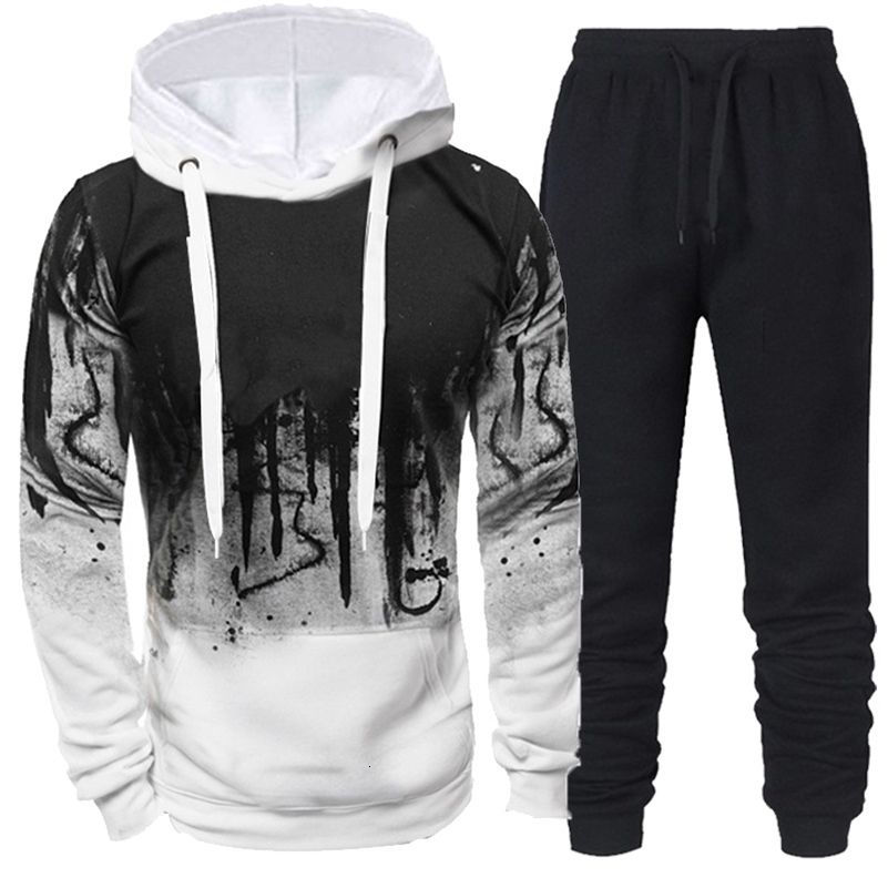 Autumn Winter Trending Tracksuits Men Camouflage Hoodie Pant 2 Piece Set Sports Wear 3d Ink Jogging Suits 250102