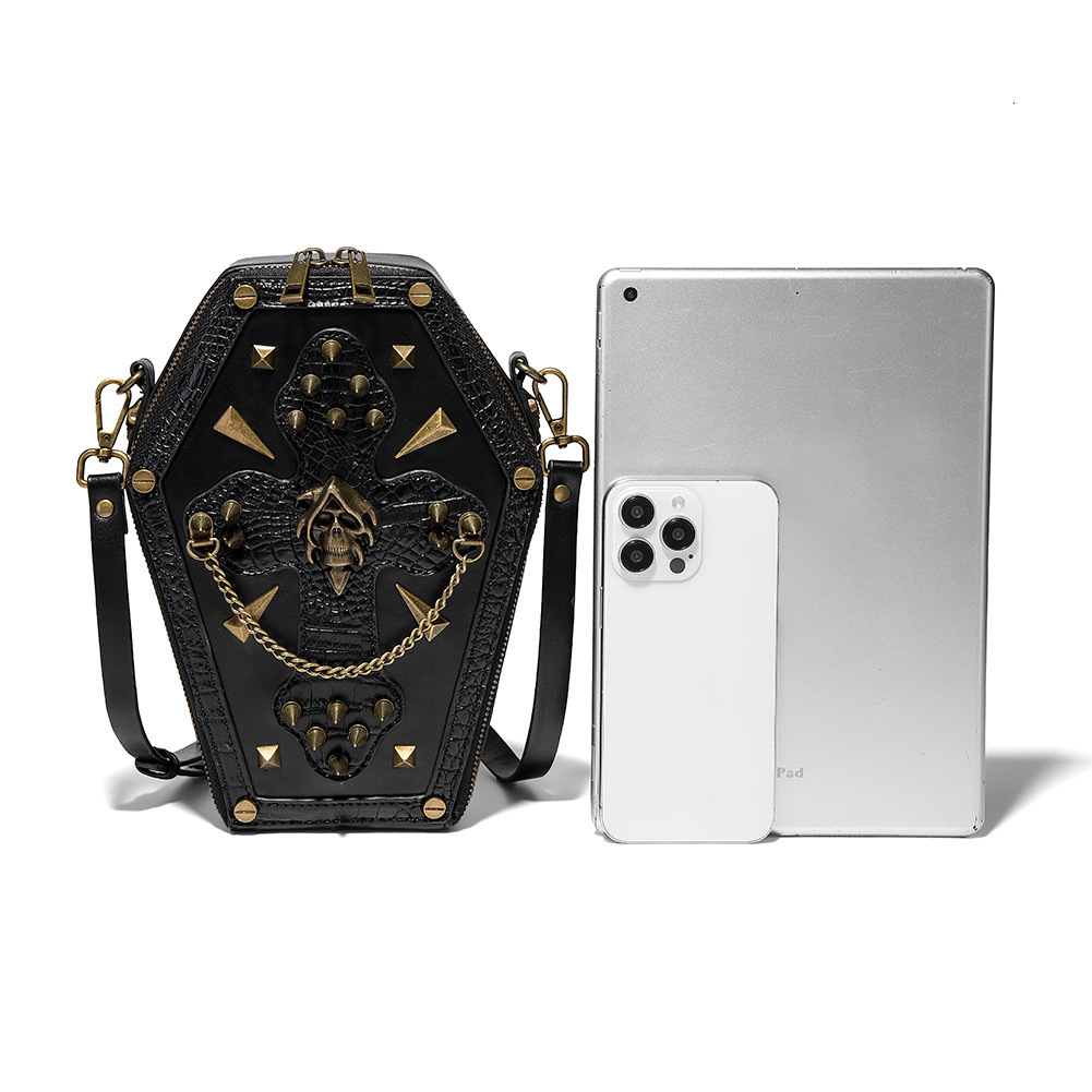 TEMU New Punk Skull Head Coffin Motorcycle Chain Women's One Shoulder Crossbody Bag