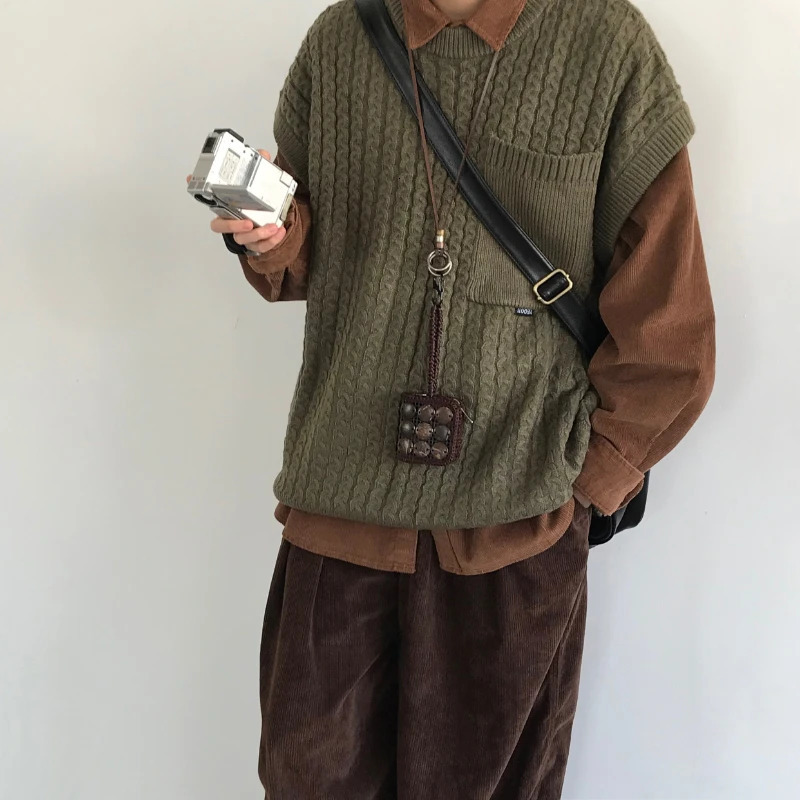 Sweater Vest Men Simple Casual Autumn Winter Round Neck Sleeveless Jacquard Solid Color Japanese Style Male Retro Warm Loose 250107