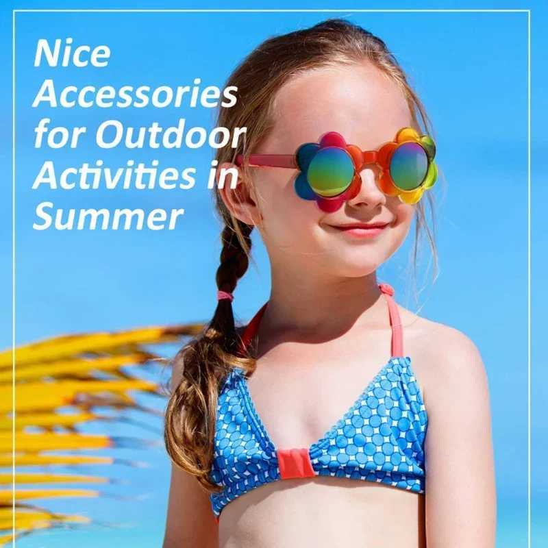 Childrens Flower Sunglasses Rainbow Colorful Cute Round Childrens Glasses Childrens Boys and Girls Outdoor Activities W250109