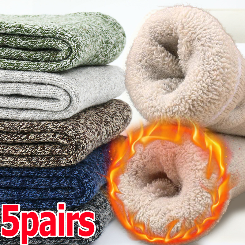 10pcs/lot Thicken Wool Socks Men High Quality Towel Keep Warm Winter Stocking Fluffy Cotton Man Thermal Against Sox Wholesale