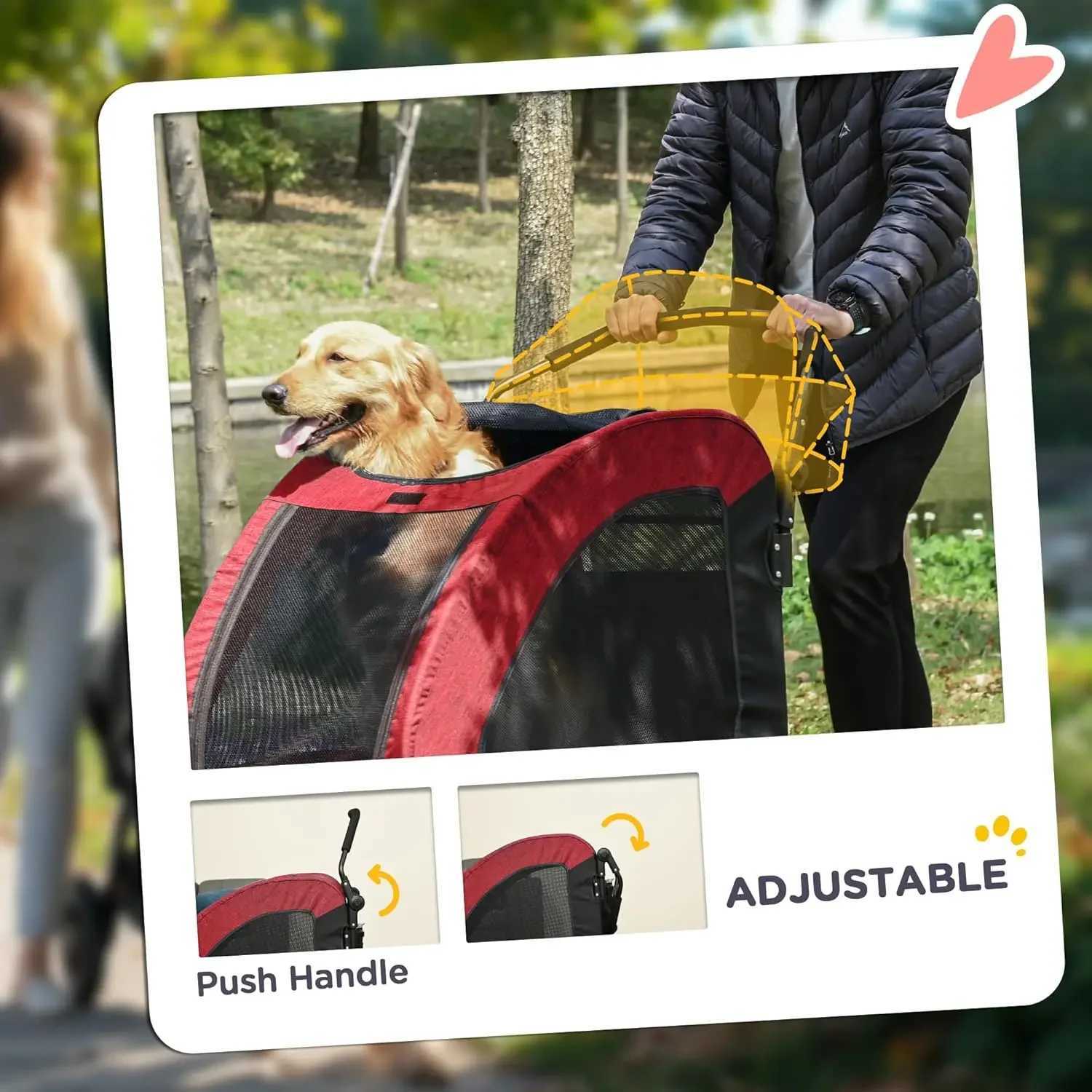 Dog stroller suitable for medium and large dogs 4-wheel folding pet cat stroller with universal wheels storage basket safety belt W250109