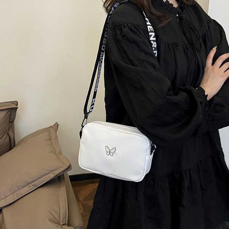 Black white Shoulder Bag Durable Butterly Nyl Crossbody Bag Wide Belt Crossbody Bag Casual Small Sqaure Bag For WomenXJ250108