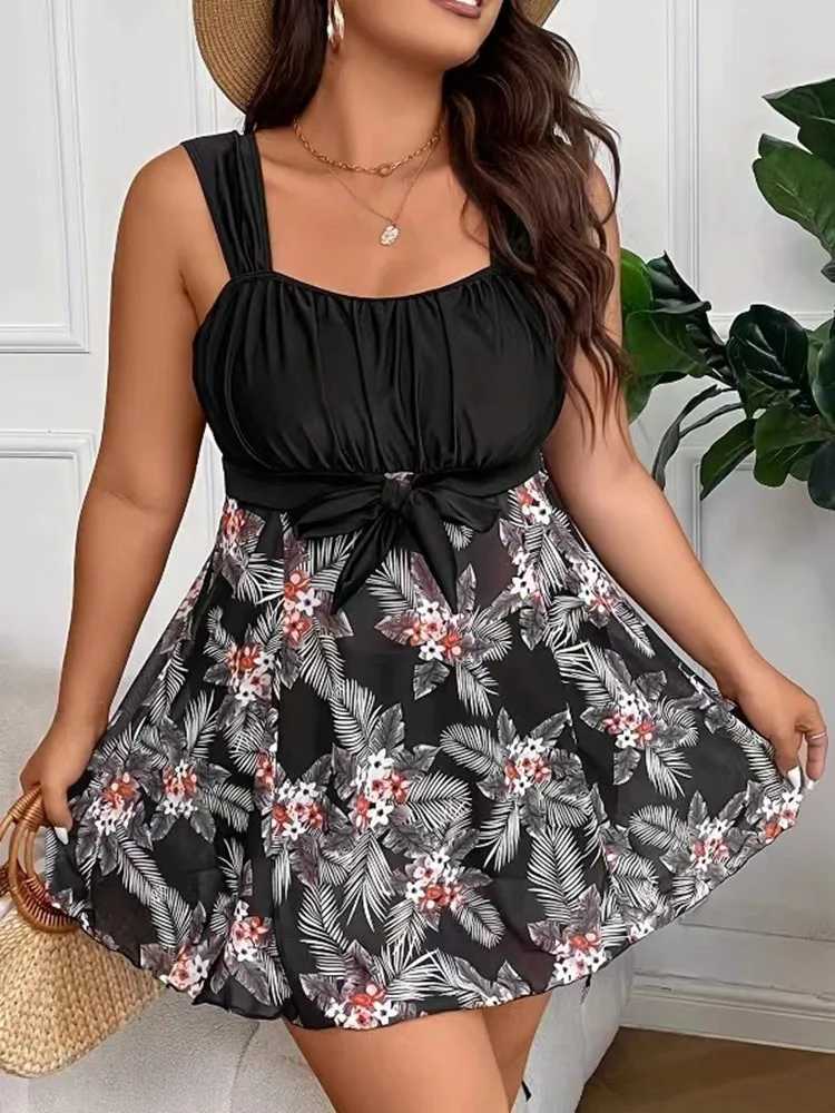 Tankini Plus Size Swimwear Women 2024 Swimdr Two-Piece Swimsuit Woman Bikini Beachwear Print High Waist Bathing Suit MonokiniXJ240108