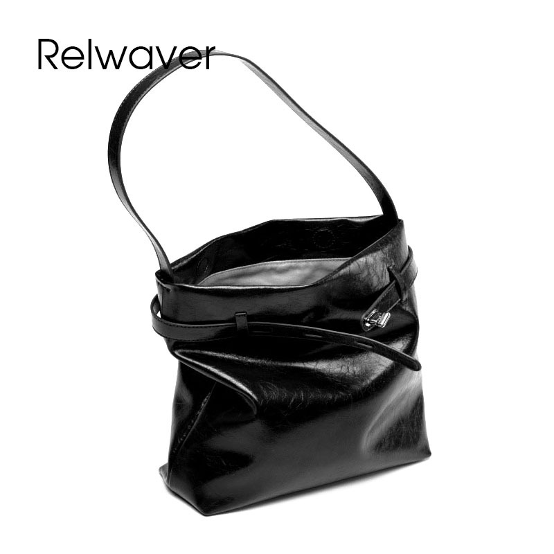 Relwaver Shoulder Cowhide Split Leather Bucket 2025 Spring Summer Big Women Handbag Commuting Ladies Bag
