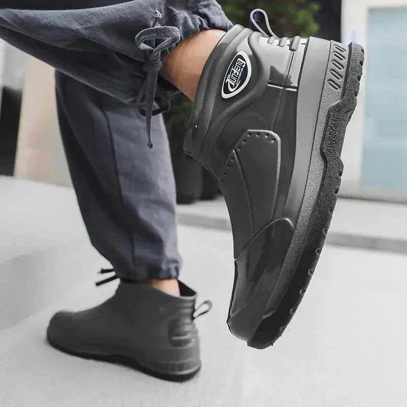 Rain Boots for Men Wear-resistant Waterproof and Non-slip Man Shoes Pvc Low-heel Garden Work Fishing Plastic Original 250106