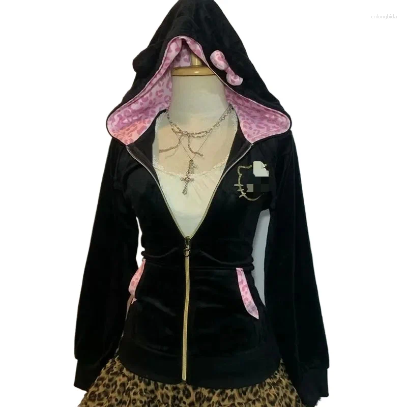 Womens Hoodies Streetwear Spliced Pullover Hoodie Women Hip Hop Harajuku Plush Retro Zipper Slim Casual Fashion Sportswear