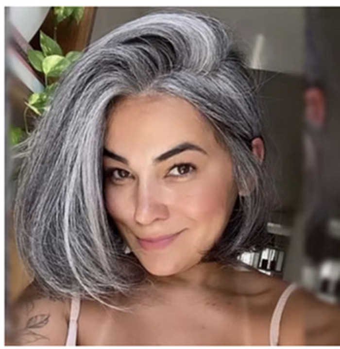 Silver Grey salt and peper Colored Bob Wigs Human Hair Short gray Brazilian Lace Front Human Hair Wigs 5x5 HD Transparent Lace For Women 180%