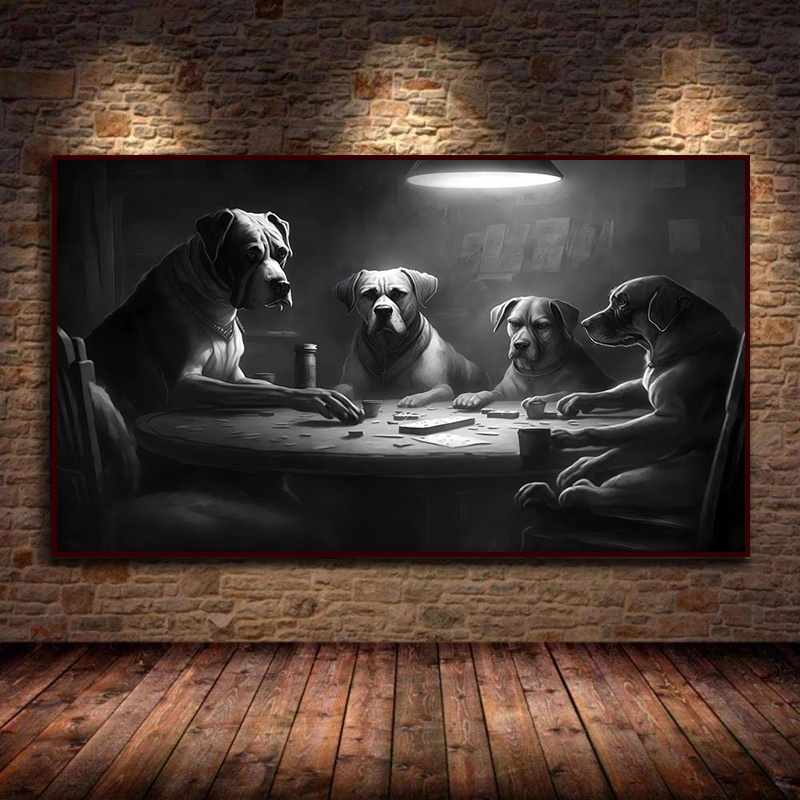 Creative Modern Abstract Dog Playing Poker Fun Poster Print Canvas Painting Wall Art Picture Living Room Home Decoration