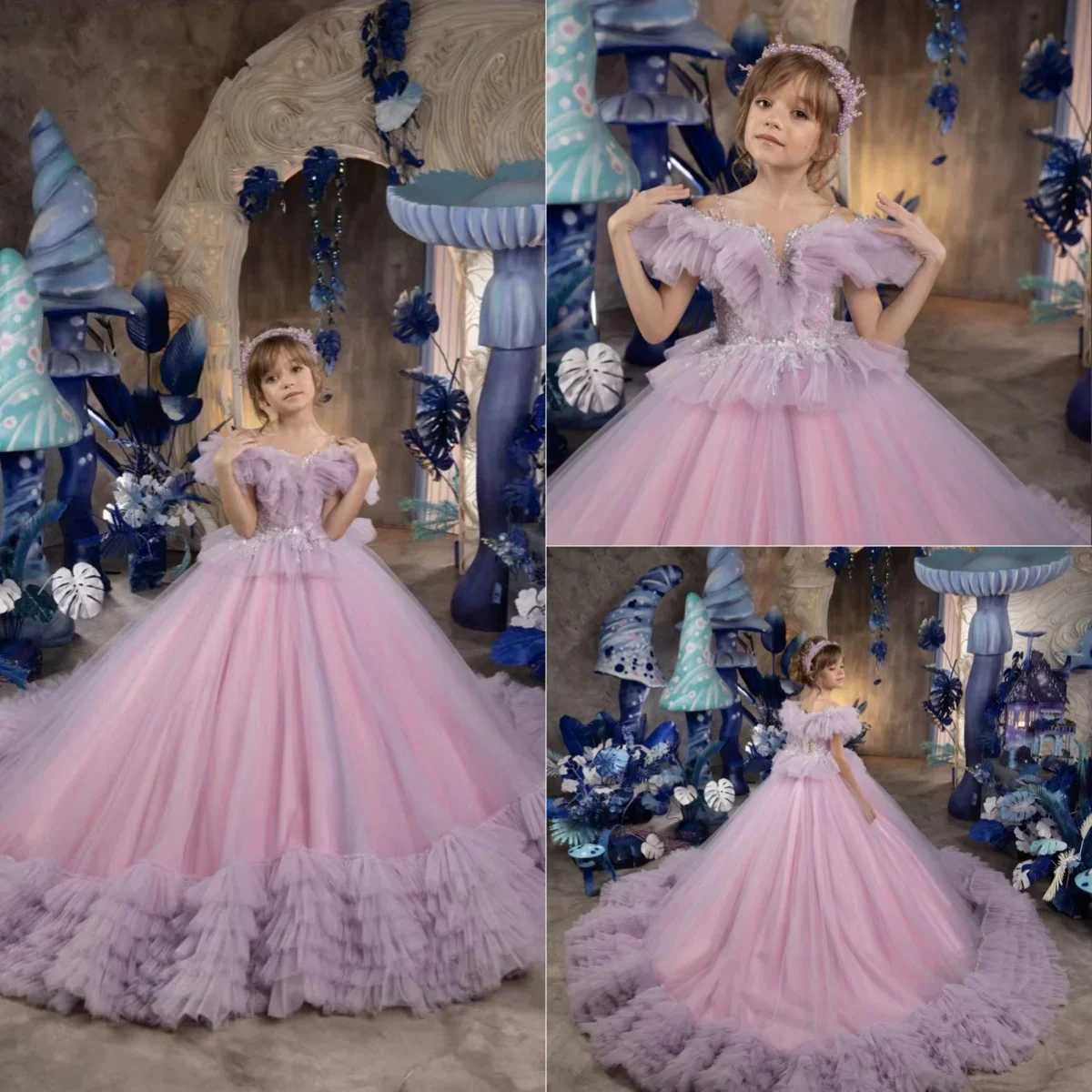 Princess Flower Girl Dresses for Wedding Ruffles Floor Length Girl Kids Birthday Ball Gown First Holy Communion Gowns CustomizedXJ250108