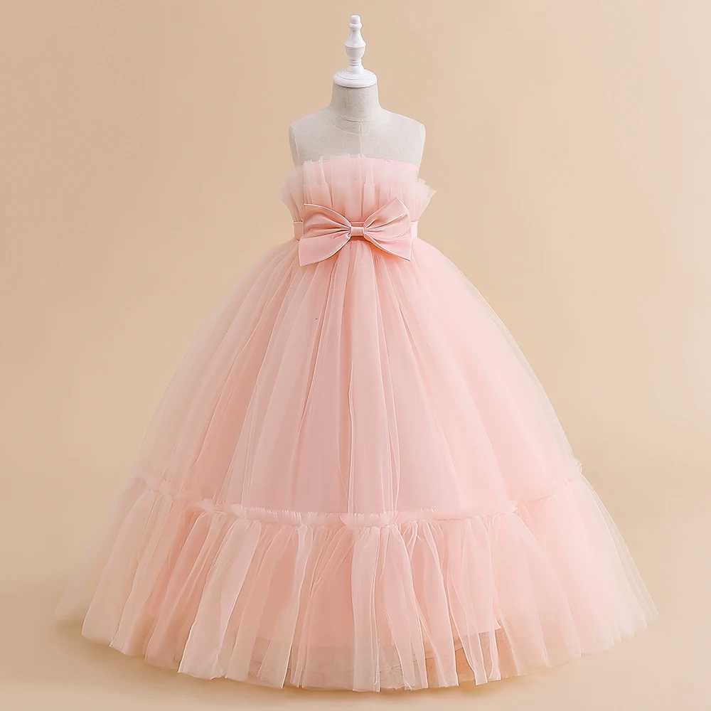 Formal Lace Bridesmaid Evening Dresses For Girls Costume Elegant Tulle Bow Par Princess Dress Girl Wedding Prom Gown VestidosXJ250108