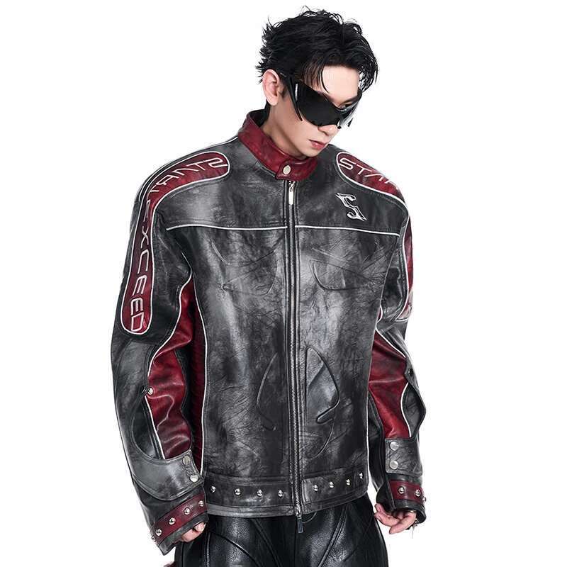 American Motorcycle Jacket Men Faux Leather Street Racing Suit Retro Original Designer Trendy High End Men's Coats