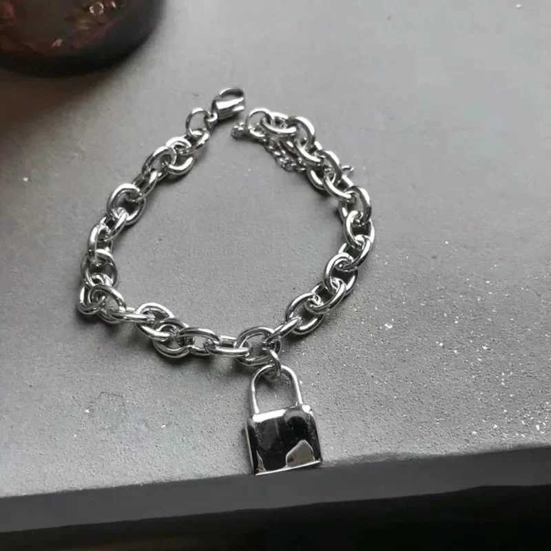Punk Stainelss Steel Lock Pendant Bracelet Wristband Chunky Link Chain Gothic Lock Bangles for Women Men Fashion Jewelry S485XJ250109
