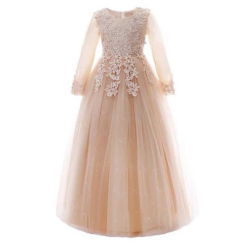 Fashion Flower Girl Dresses for Weddings Lace Long Sleeve Kids Dresses for Girls Summer Girls Par Dresses 3-13 YearsXJ250108