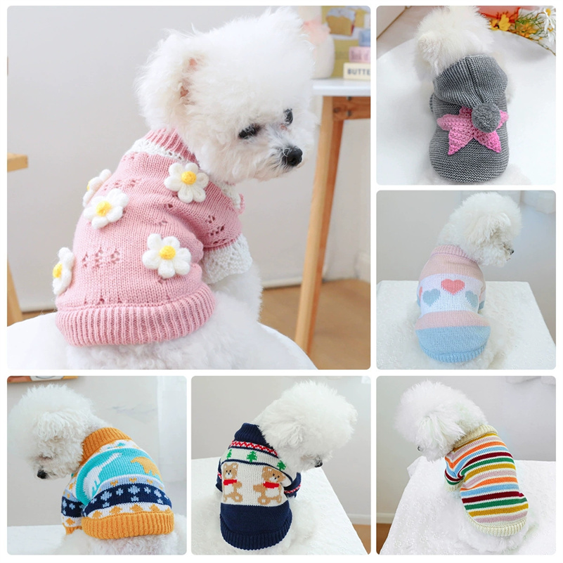 Winter Dog Pullover Sweater - Knit Floral Design for Small Breeds like Dachshund & Chihuahua