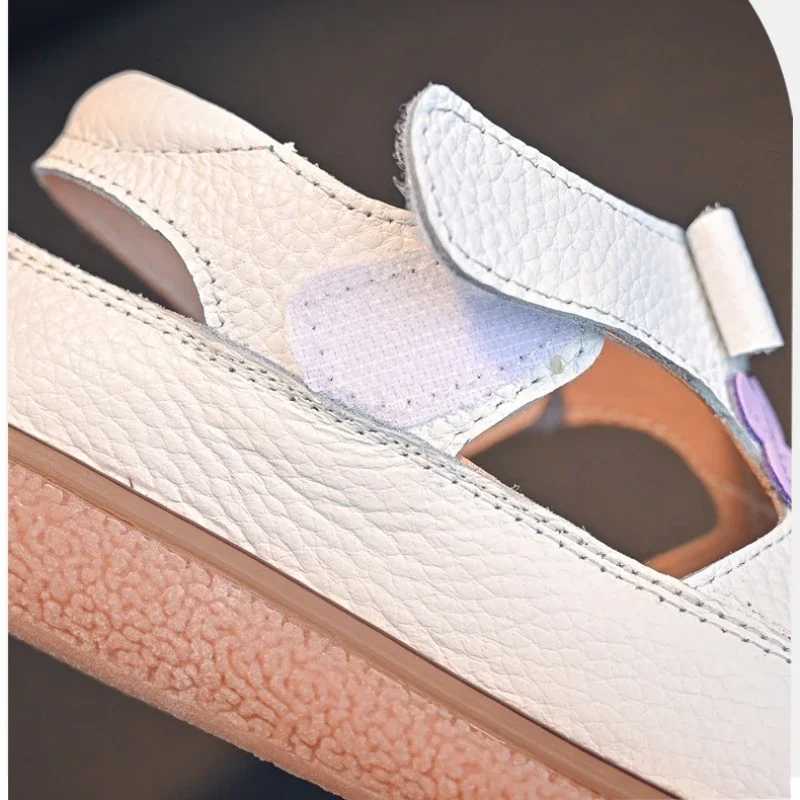 Real leather girls sandals fashionable decals summer childrens shoes cowhide leather baby beach sandals W250108