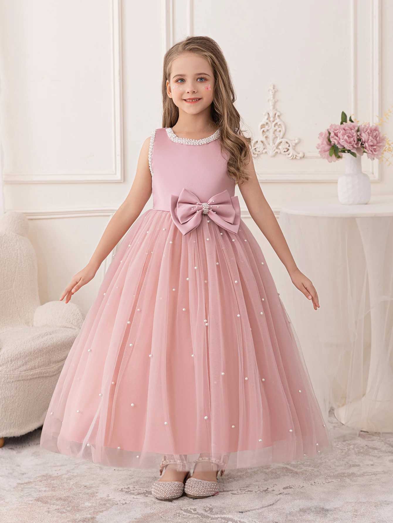 Teen Girls Pink Dress for The Birthday Par A Long Shaggy Gauze Skirt DressXJ250108
