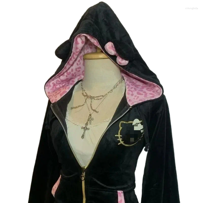 Womens Hoodies Streetwear Spliced Pullover Hoodie Women Hip Hop Harajuku Plush Retro Zipper Slim Casual Fashion Sportswear