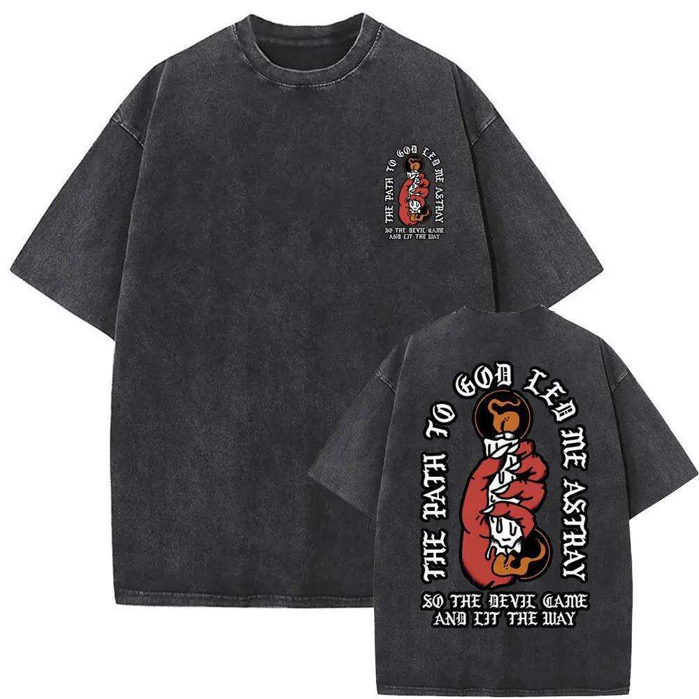 Washed Vintage Bad Omens Print T-shirt Funny Moth Graphic Ts