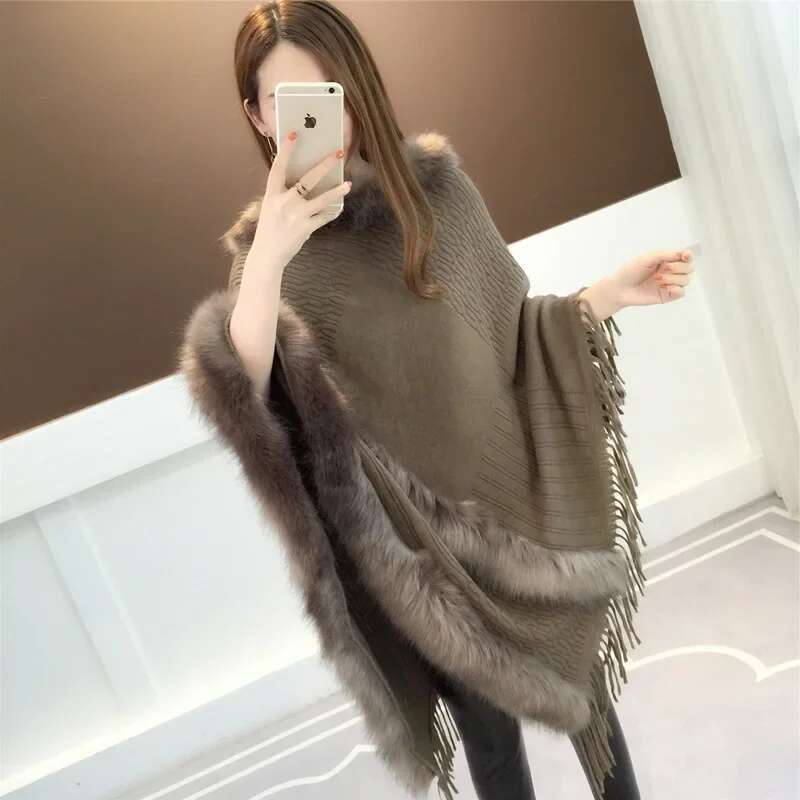 Autumn/Winter New Fringed Mantle Women's Medium-Length Pullover Knit Batik Sweater Sleeveless Fair Isle Knitwear
