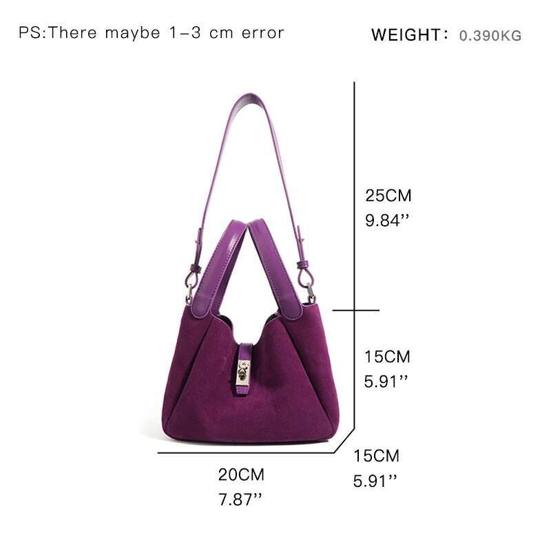 MABULA Designer Brand Women Genuine Leather Tote Fashion Bucket Suede Shoulder Crossbody Bag Cowhide Basket Handbag