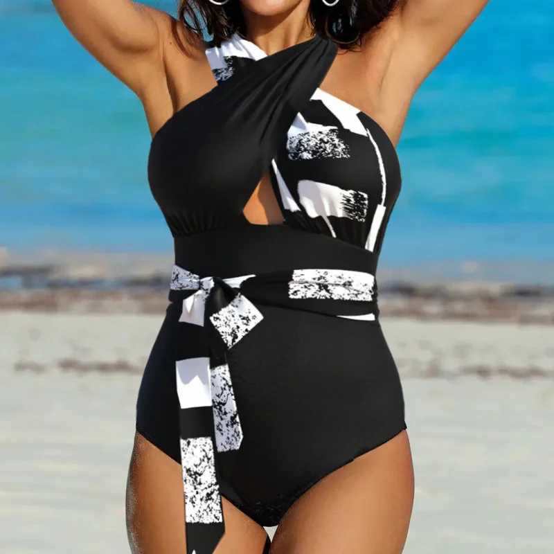 Sexy Print One Piece Large Size Swimwear Push Up Women Plus Size Swimsuit Closed Body Fa Bathing Suit For Pool Beach WearXJ240108