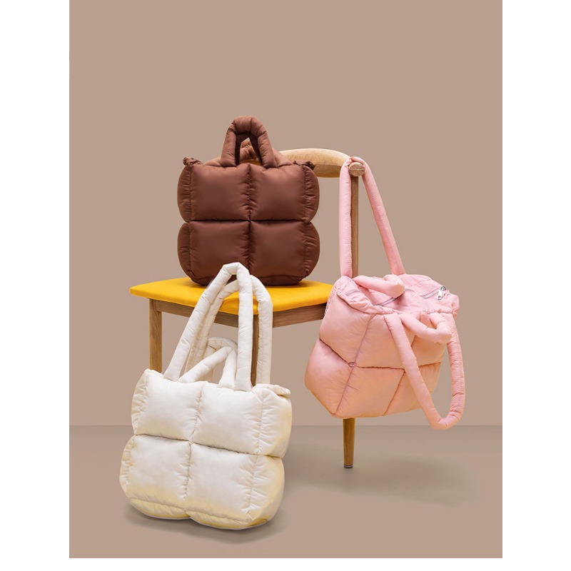 Rhombus Square Tote Bag Puff Soft Cotton Filled Pillow Bag Shoulder Underarm Bag