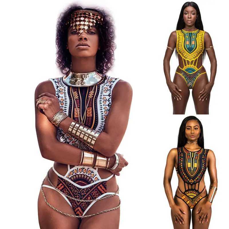 Brand New Look Bikini Africa Printed Tribal Sty Top Bottoms Ethnic Design Beachwear Swimsuit Swimwear Women Fa Bikini SetXJ240108