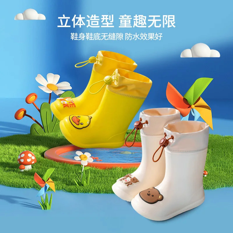 Cartoon Children Rain Boots Toddler Waterproof Children Shoes EVA Lightweight Warm Kids Water Shoes Non-slip For Four Seasons 250106