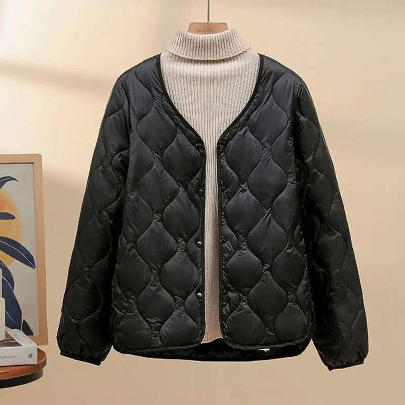 Fanan Women Ultralight Collarless Duck Jackets Winter Keep Warm Short Parkas Woman Matt Fabric Lightweight Down Cotton Coat