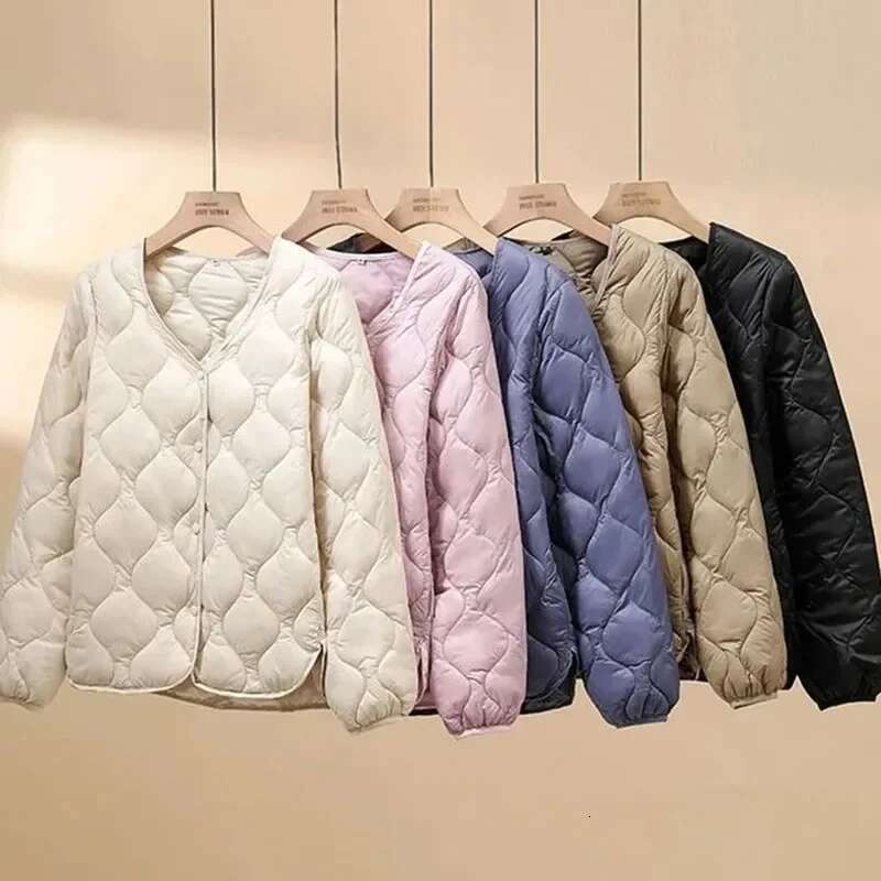 Fanan Women Ultralight Collarless Duck Jackets Winter Keep Warm Short Parkas Woman Matt Fabric Lightweight Down Cotton Coat