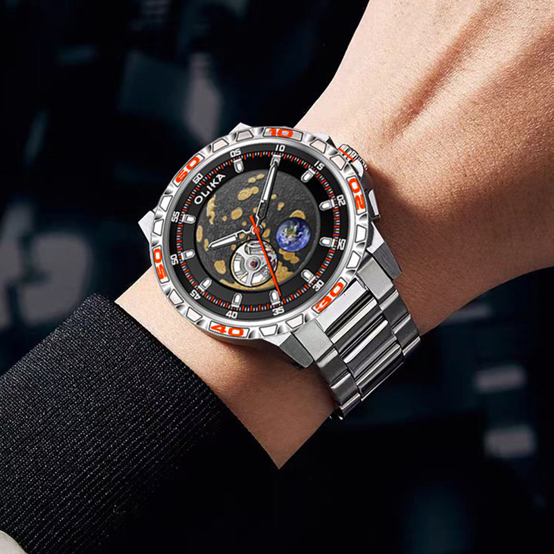 Stylish Stainless Steel Mechanical Watch with Aerospace Design for Men