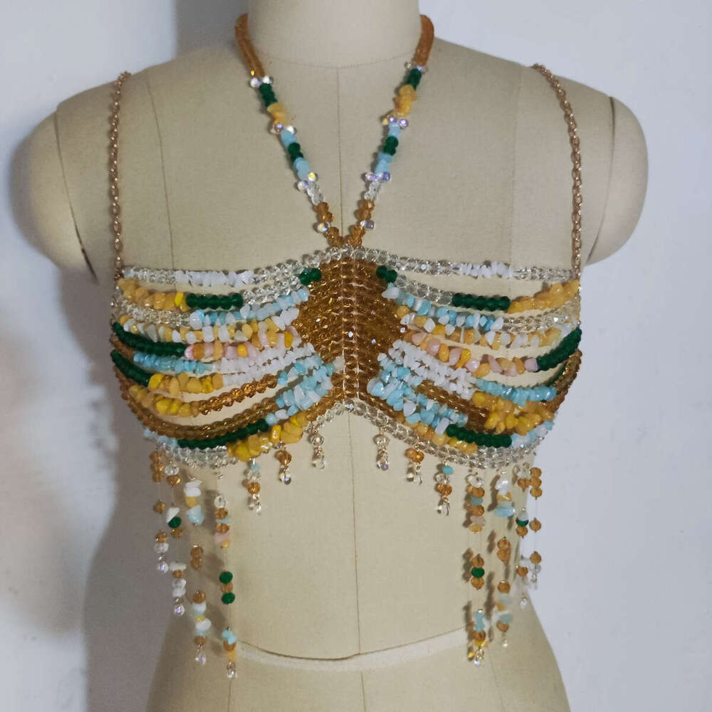 Exotic and sexy colored stone vest beach vacation music festival party with chest chain bead bras
