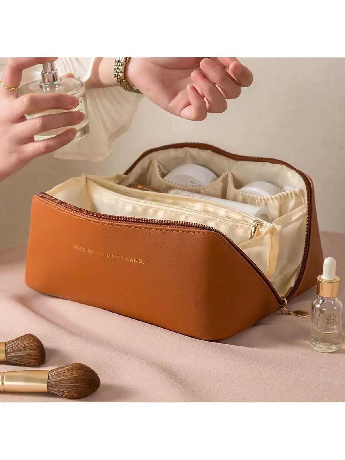 Womens PU leather pillow waterproof portable travel makeup bag womens handheld makeup bag W250109
