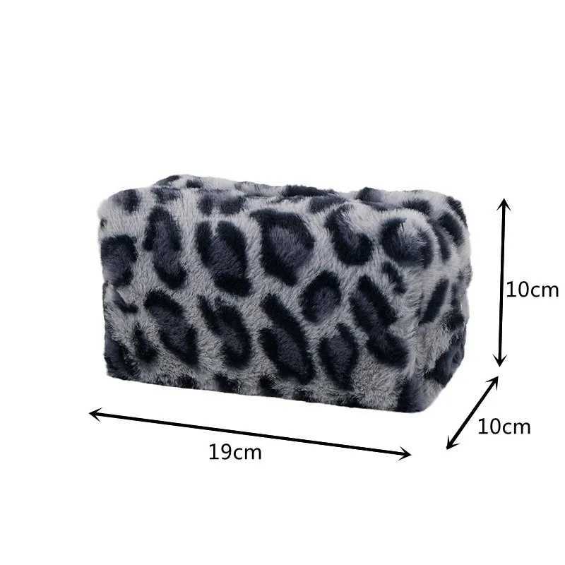 Leopard soft plush travel cosmetics lipstick brush storage bag toilet kit womens makeup handbag organizer bag pencil case W250109