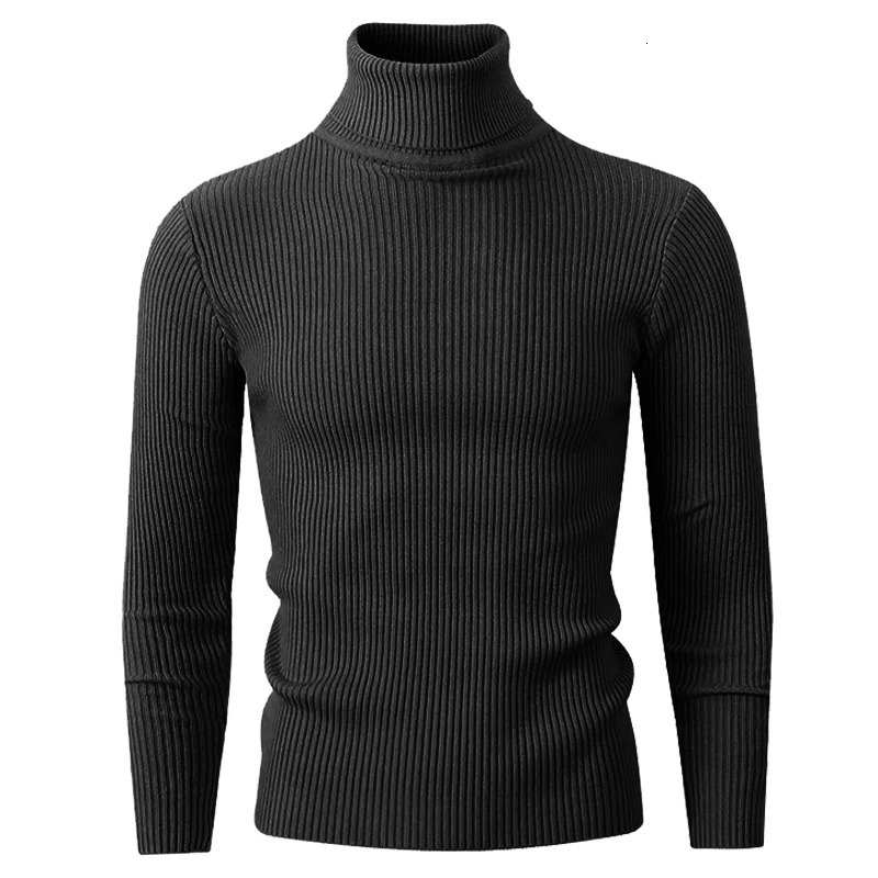 Mens turtle neck knitted sweater long sleeved striped streetwear autumn oversized black sweater mens solid color basic top 250107