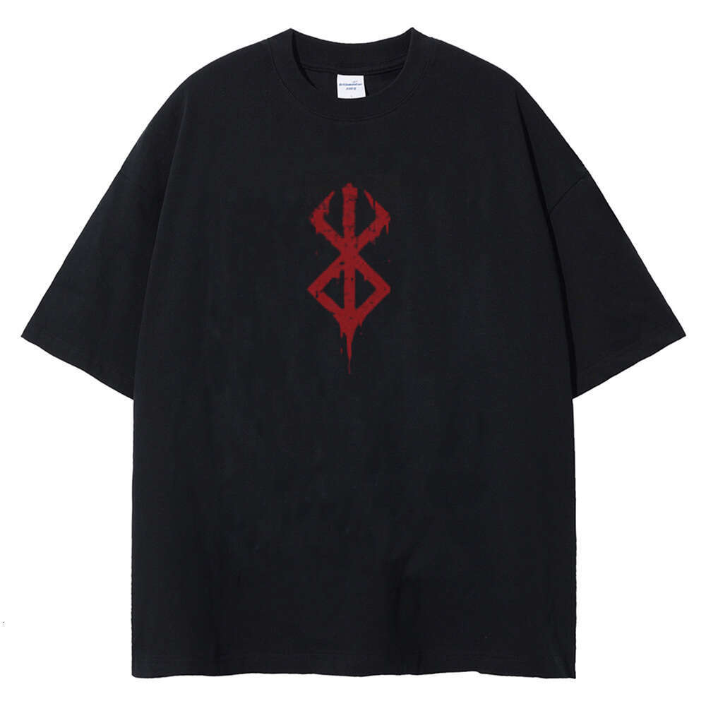 Men Washed Vintage Black Cotton T Shirt Japanese Anime Graph