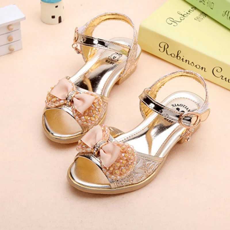 Summer Princess Childrens Sandals Girls sequined low boots anti slip shoes fashionable bow childrens beach sandals set Versatile W250108