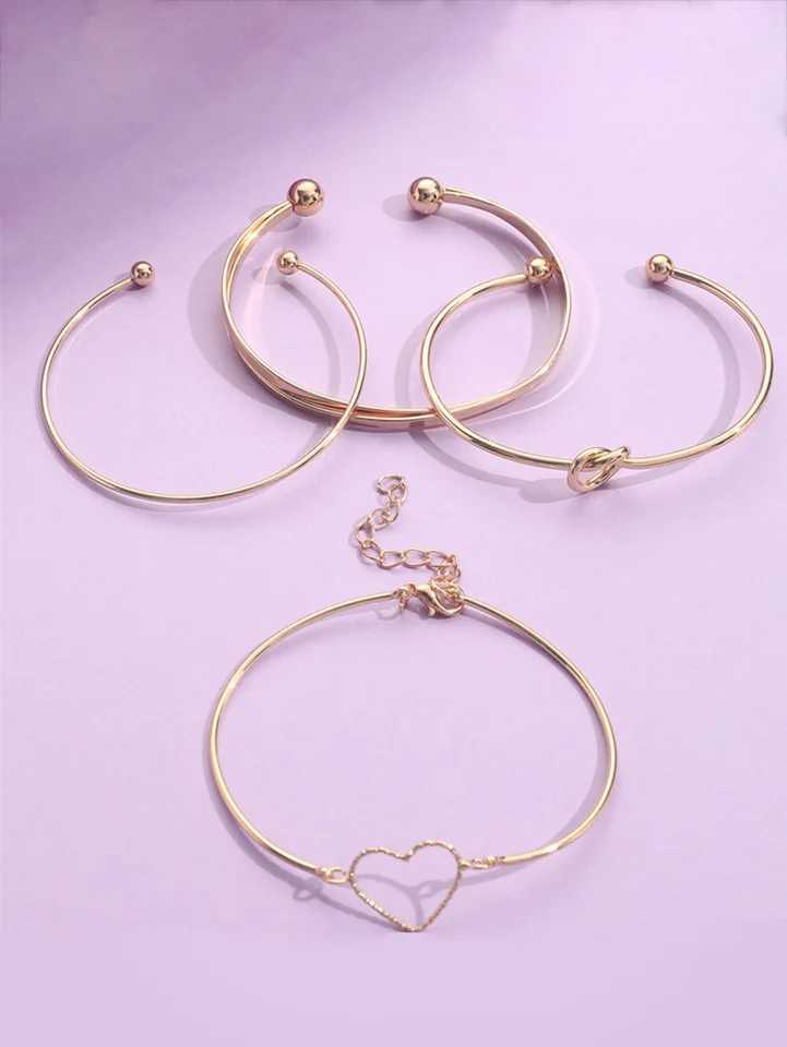 4Pcs/Set Tren Geometry Charm Open Bracelets for Women Fashion Alloy Heart Knot Cuff Bangle Bracelet Jewelry Gift PulseiraXJ250109