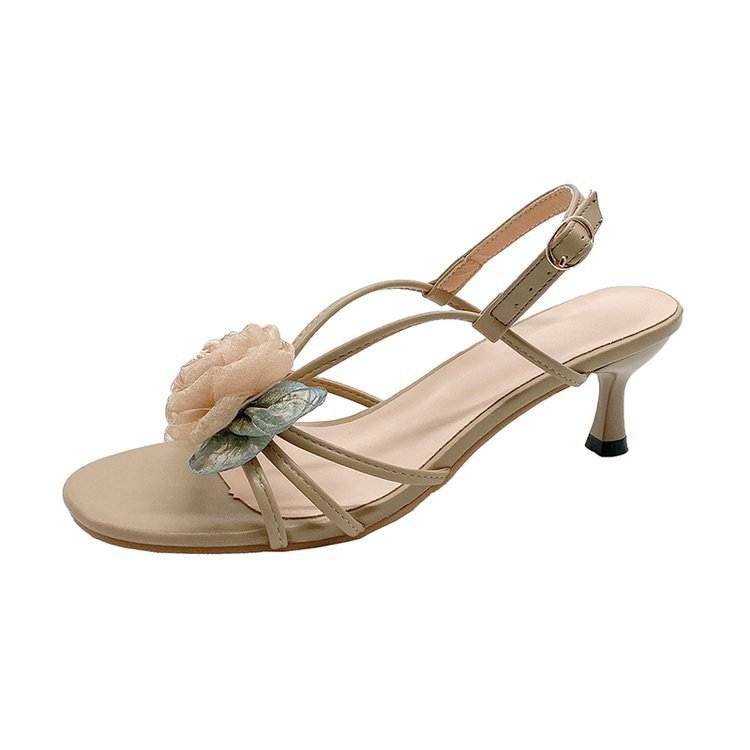 Women Slippers Fashion Flower Design New Trendy Sandals High Heel Versatile Triple Apricot Free shipping
