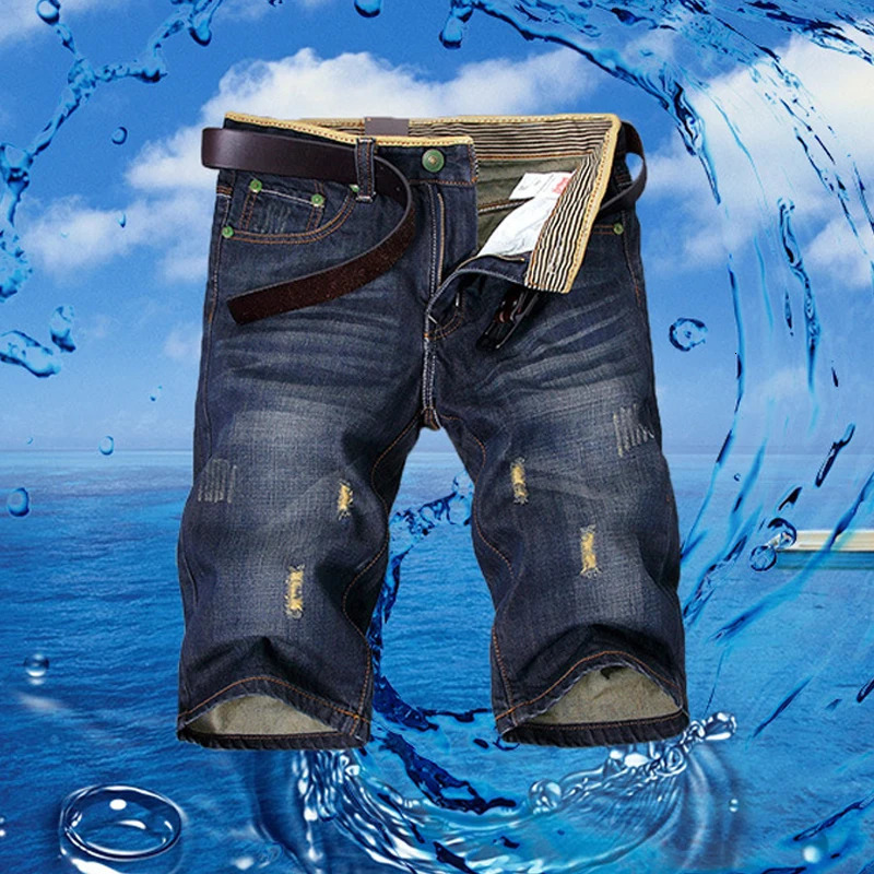 Summer Ripped Jeans Shorts Men Straight Denim Male Fashion Casual Work Mens Clothing No Belt 250106
